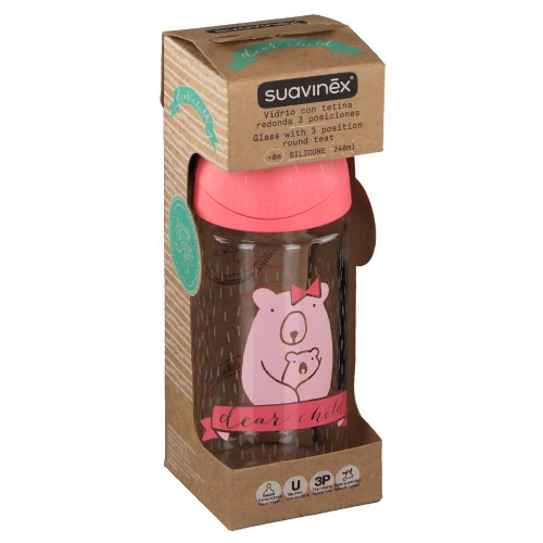 BIBERON VIDRIO BOCA ANCHA TETINA REDONDA - SUAVINEX 3 POSICIONES (240 ML)