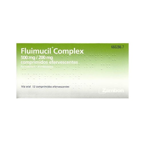 FLUIMUCIL COMPLEX 500 mg/200 mg COMPRIMIDOS EFERVESCENTES , 12 comprimidos