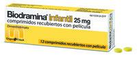 BIODRAMINA INFANTIL 25 mg COMPRIMIDOS RECUBIERTOS CON PELICULA , 12 comprimidos